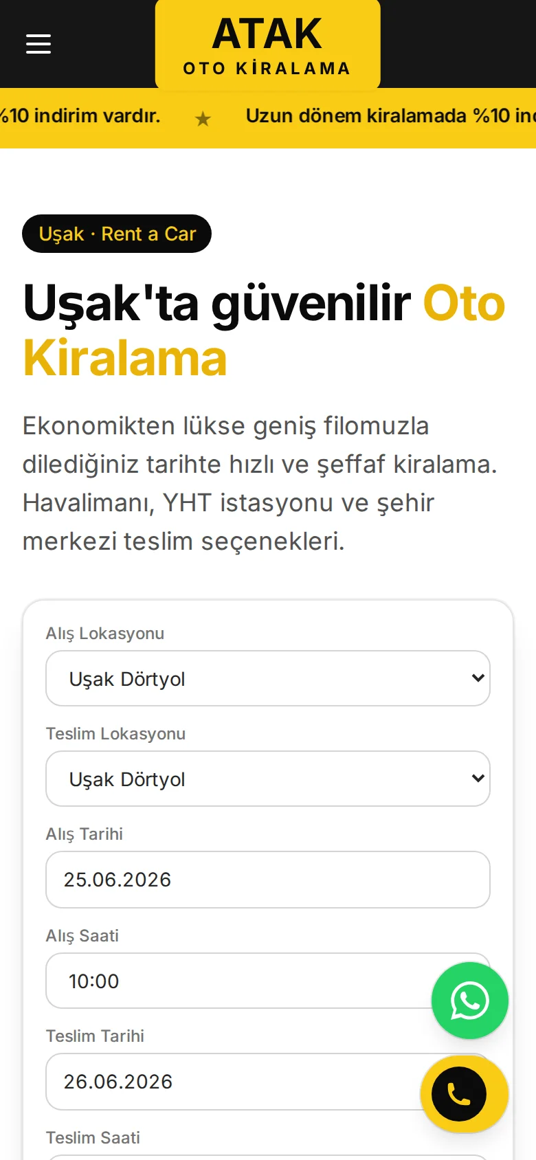 Atak Oto Kiralama mobil ekran görüntüsü