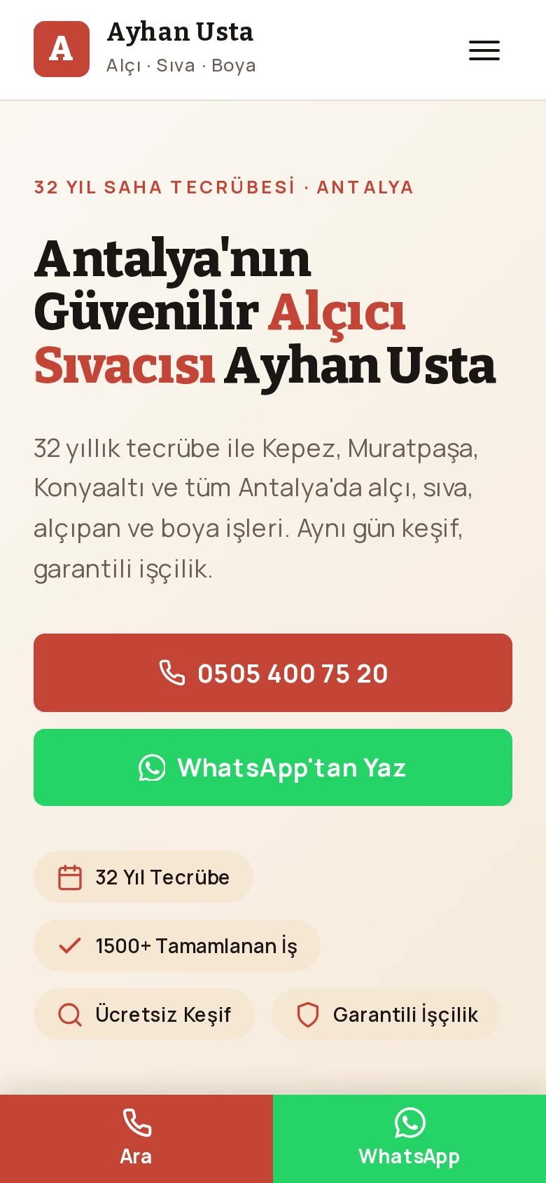 Ayhan Usta Alçı Sıva mobil ekran görüntüsü