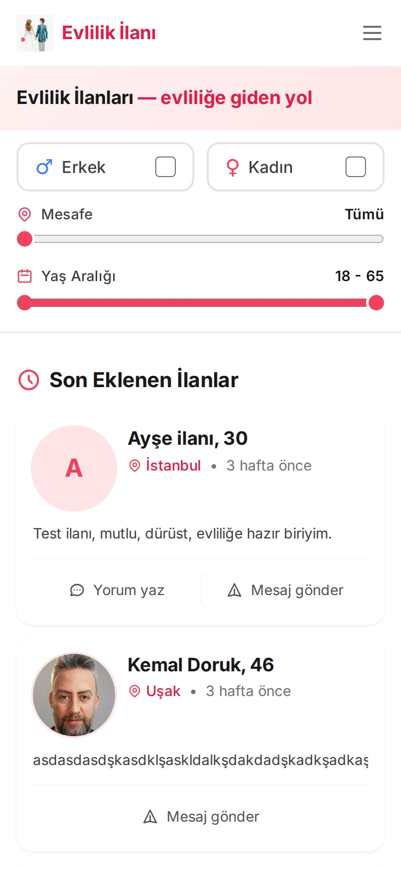 Evlilik İlanı mobil ekran görüntüsü